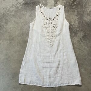 Alessia Pacini Linen Shift Dress Size Small Beige Sleeveless Cutout Neck Resort